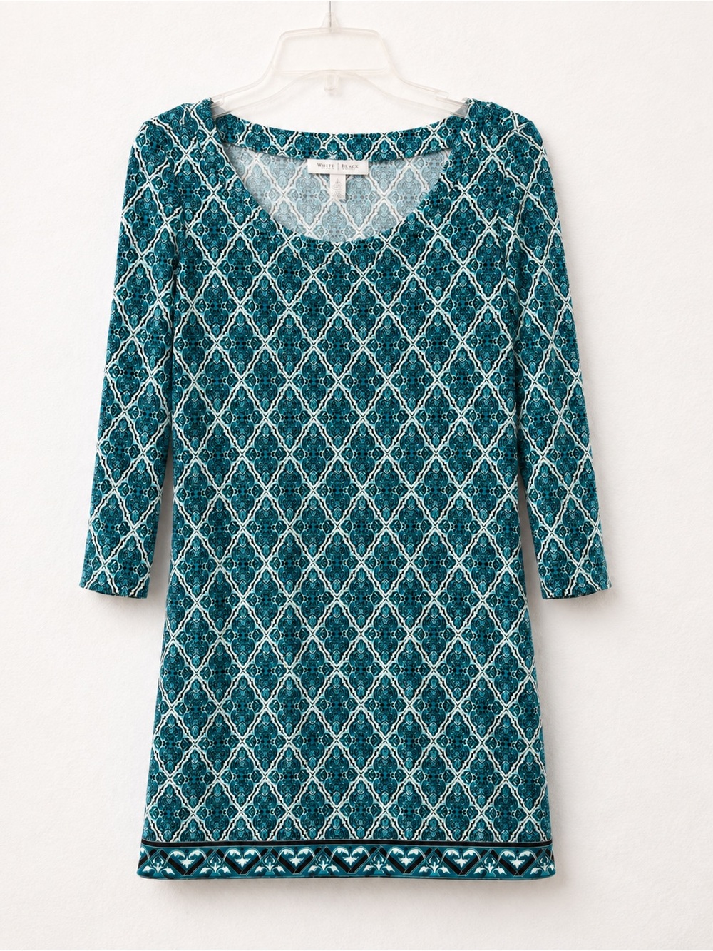 White House Black Market Women’s L Teal Geometric Print 3/4 Sleeve Dress
